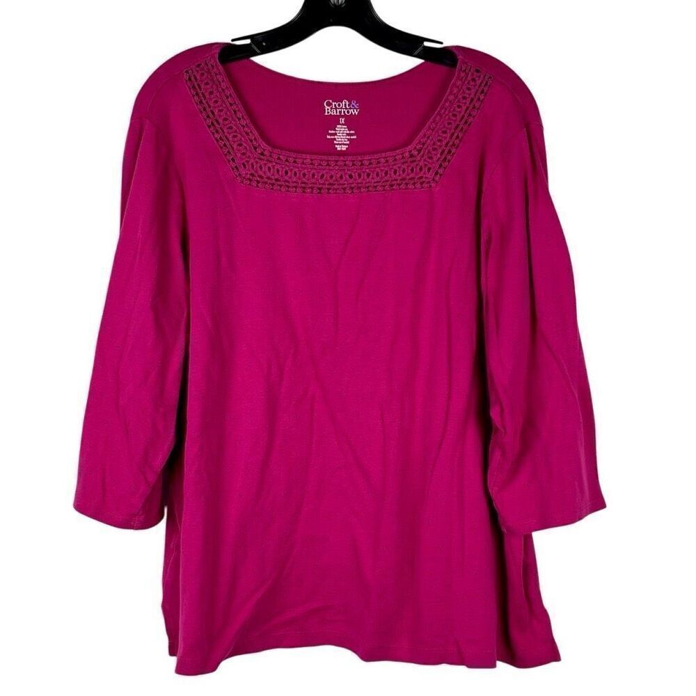 Croft & Barrow Pink Square Neck 3/4 Sleeve Top 1X
